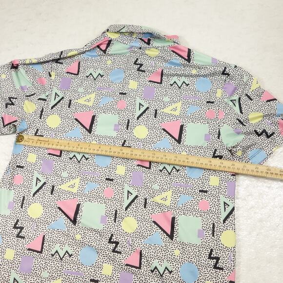 Bad Birdie Polo Shirt Mens Medium Multicolor Abstract All Over Print Golf 80s 90 - Picture 7 of 11